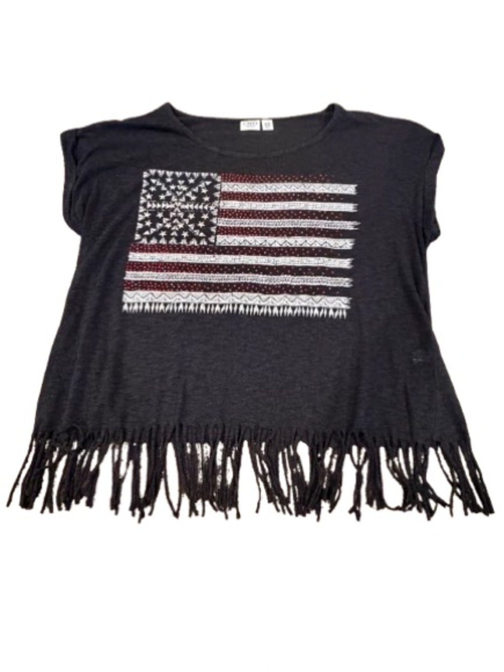 Cato Women’s Black Fringe Tee with Flag Graphic out of Jews Size 18/20W